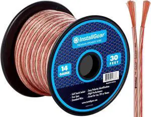 InstallGear 14 Gauge AWG 30ft Speaker Wire Cable - Clear
