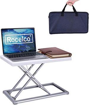 Rocelco 19" Portable Desk Riser - Height Adjustable Travel Standing Desk Converter - Premium Compact Sit Stand Up Laptop Rising Workstation with Carry Bag - White (R PDRW)