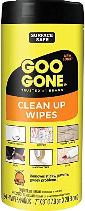 Goo Gone Clean Up Wipes Adhesive Remover - 24 Count - Removes Adhesive Residue Labels Stickers Crayon Tree Sap Gum Masking Tape Glue and More