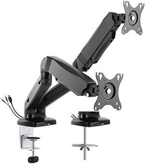 Rocelco Premium Height Adjustable Double Monitor Arm - Pneumatic Motion Assist Desk Mount - Fits 13" - 27" LCD-LED Dual Screens up to 14.3 lbs - Universal VESA Computer Stand (R MA2), Black