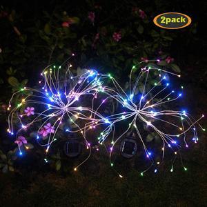 2 Pack Solar Firework Light, 105 LED Multi Color Outdoor Firework Solar Garden Decorative Lights for Walkway Pathway Backyard Christmas Decoration Parties