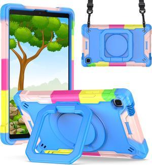 Epicgadget Case for Samsung Galaxy Tab A7 Lite 8.7 inch (2021) Hybrid Shockproof 360 Rotating Ring Stand Cover Case with Shoulder Straps for Samsung Tab A7 Lite 8.7" (SM-T220/T225/T227) - (Candy/Blue)