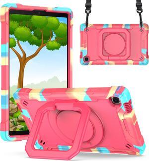 Epicgadget Case for Samsung Galaxy Tab A7 Lite 8.7 inch (2021) Hybrid Shockproof 360 Rotating Ring Stand Cover Case with Shoulder Straps for Samsung Tab A7 Lite 8.7" (SM-T220/T225/T227) - (Candy/Pink)