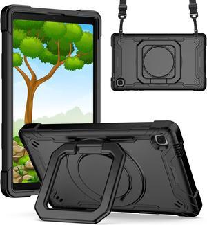 Epicgadget Case for Samsung Galaxy Tab A7 Lite 8.7 inch (2021) Hybrid Shockproof 360 Rotating Ring Stand Cover Case with Shoulder Straps for Samsung Tab A7 Lite 8.7" (SM-T220/T225/T227)- (Black/Black)
