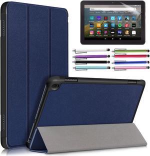 EpicGadget Amazon Fire HD 8 & HD 8 Plus Case (12th Generation/10th Generation, 2022/2020 Release) Slim PU Leather Trifold Stand Cover Auto Wake/Sleep Case with Screen Protector and Stylus (Navy Blue)