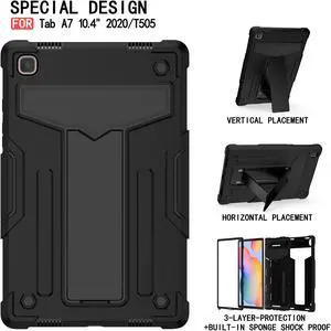 Epicgadget Case for Samsung Galaxy Tab A7 10.4" SM-T500/T505/T507 (2020) - Dual Layer Protective Hybrid Cover Case With Kickstand For Galaxy Tab A7 10.4 Inch Released in 2020 (Black/Black)