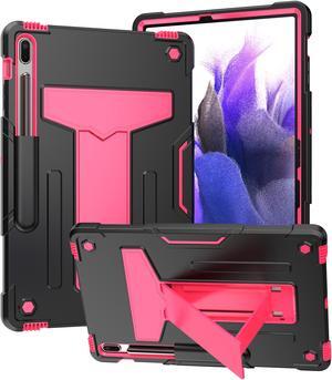 Epicgadget Galaxy Tab S7 FE Case 12.4” with Kickstand and Pencil Holder Shockproof Rugged Hybrid Cover Case for Samsung Galaxy Tab S7 FE 2021 12.4 inch Tablet (SM-T730/T733/T736/T738) (Black/Pink)