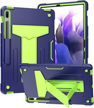 Epicgadget Galaxy Tab S7 FE Case 12.4” with Kickstand and Pencil Holder Shockproof Rugged Hybrid Cover Case for Samsung Galaxy Tab S7 FE 2021 12.4 inch Tablet (SM-T730/T733/T736/T738) -Navy Blue/Green
