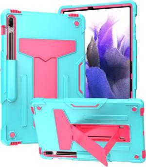 Epicgadget Galaxy Tab S7 FE Case 12.4” with Kickstand and Pencil Holder Shockproof Rugged Hybrid Cover Case for Samsung Galaxy Tab S7 FE 2021 12.4 inch Tablet (SM-T730/T733/T736/T738) (Teal/Pink)