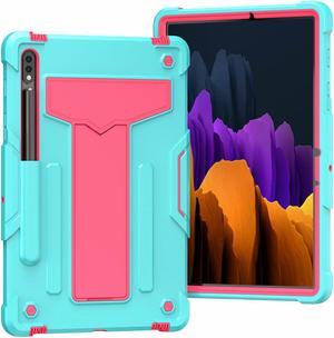 Epicgadget Case for Samsung Galaxy Tab S7 Plus 12.4 2020 (SM-T970 / SM-T975 / SM-T976) - Dual Layer Protective Hybrid Cover Case With Kickstand For Galaxy Tab S7+ 12.4 inch Tablet (Teal/Pink)