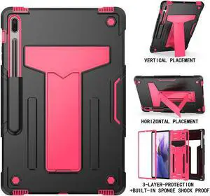 Epicgadget Case for Samsung Galaxy Tab S8 12.4" 2022 (SM-X800 / SM-X806) - Dual Layer Protective Hybrid Cover Case With Kickstand For Galaxy Tab S8 12.4 inch Tablet (Black/Pink)