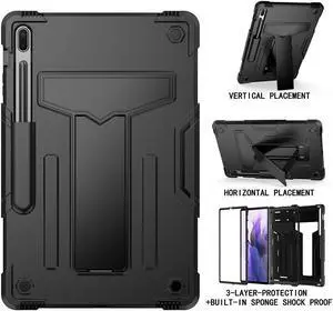 Epicgadget Case for Samsung Galaxy Tab S8 12.4" 2022 (SM-X800 / SM-X806) - Dual Layer Protective Hybrid Cover Case With Kickstand For Galaxy Tab S8 12.4 inch Tablet (Black/Black)
