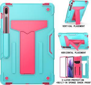 Epicgadget Case for Samsung Galaxy Tab S8 12.4" 2022 (SM-X800 / SM-X806) - Dual Layer Protective Hybrid Cover Case With Kickstand For Galaxy Tab S8 12.4 inch Tablet (Teal/Pink)