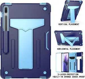 Epicgadget Case for Samsung Galaxy Tab S8 12.4" 2022 (SM-X800 / SM-X806) - Dual Layer Protective Hybrid Cover Case With Kickstand For Galaxy Tab S8 12.4 inch Tablet (Navy Blue/Light Blue)