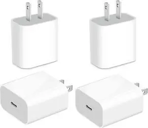 Epicgadget 20W USB-C Power Adapter for iPhone/iPad Fast Charger Type C Wall Charger Plug PD 3.0 Fast Wall Charger Power Adapter Block for iPhone 13/13 Pro Max/12/12 Pro, Galaxy, Pixel (4 Packs)