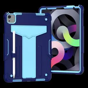 Epicgadget Case For Apple iPad Air 5/4 (2022/2020 Model, 5/4th Generation 10.9") - Dual Layer Protective Hybrid Cover Case With Kickstand For iPad Mini 5/4th Gen 10.9"  (Navy Blue/Light Blue)