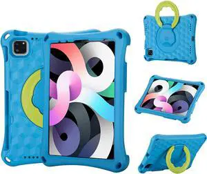 iPad Air 5th/4th Gen 2022/2020, Epicgadget EVA Foam / Dual Layer Hybrid Kids Friendly Cover Stand Case with Rotating Grip Handle for Apple iPad Air 5th/4th Gen 10.9" (2022/2020) - Blue