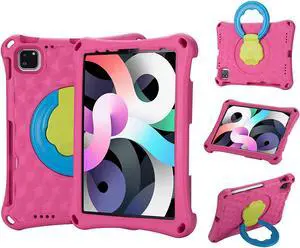 iPad Air 5th/4th Gen 2022/2020, Epicgadget EVA Foam / Dual Layer Hybrid Kids Friendly Cover Stand Case with Rotating Grip Handle for Apple iPad Air 5th/4th Gen 10.9" (2022/2020) - Pink