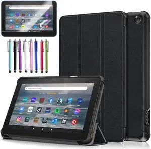EpicGadget Case for Amazon Fire 7 / 7 Kids Slim Lightweight Protective Shell Case with Auto Sleep/Wake Trifold Stand Cover Case for Amazon Fire 7 12th Gen / 7 Kids 2022 - Black