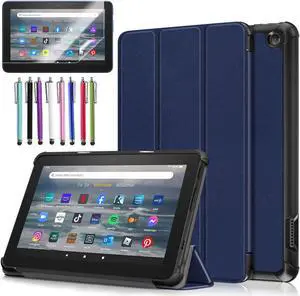 EpicGadget Case for Amazon Fire 7 / 7 Kids Slim Lightweight Protective Shell Case with Auto Sleep/Wake Trifold Stand Cover Case for Amazon Fire 7 12th Gen / 7 Kids 2022 - Navy Blue