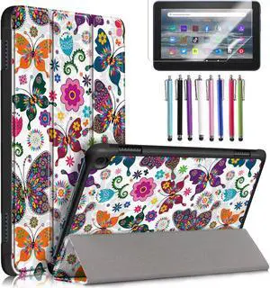 EpicGadget Case for Amazon Fire 7 / 7 Kids Slim Lightweight Protective Shell Case with Auto Sleep/Wake Trifold Stand Cover Case for Amazon Fire 7 12th Gen / 7 Kids 2022 - Butterfly