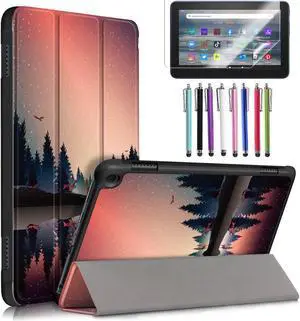 EpicGadget Case for Amazon Fire 7 / 7 Kids Slim Lightweight Protective Shell Case with Auto Sleep/Wake Trifold Stand Cover Case for Amazon Fire 7 12th Gen / 7 Kids 2022 - Forest Dusk