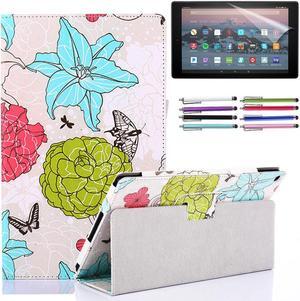 EpicGadget Case for Amazon Fire 7 12th Gen / 7 Kids 2022 - Auto Wake/Sleep Lightweight Folio Folding Stand Cover PU Leather Case For Amazon Fire 7 12th Gen / 7 Kids 7" tablet - Flower