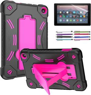 Epicgadget Case for Amazon Fire 7/7 Kids - Dual Layer Protective Rugged Hybrid Cover Case With I-Kickstand For Amazon Fire 7 12th Gen, Fire 7 Kids  (2022) Tablet - Black/Pink