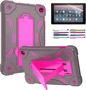 Epicgadget Case for Amazon Fire 7/7 Kids - Dual Layer Protective Rugged Hybrid Cover Case With I-Kickstand For Amazon Fire 7 12th Gen, Fire 7 Kids  (2022) Tablet - Gray/Pink