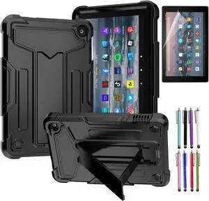 Epicgadget Case for Amazon Fire 7 / 7 Kids - Dual Layer Protective Hybrid Cover Case With T-stand For Amazon Fire 7 12th Gen / 7 Kids 7" 2022 Tablet - Black/Black