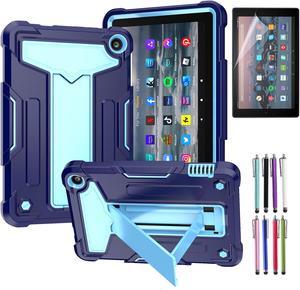 Epicgadget Case for Amazon Fire 7 / 7 Kids - Dual Layer Protective Hybrid Cover Case With T-stand For Amazon Fire 7 12th Gen / 7 Kids 7" 2022 Tablet - Navy blue/ Light blue