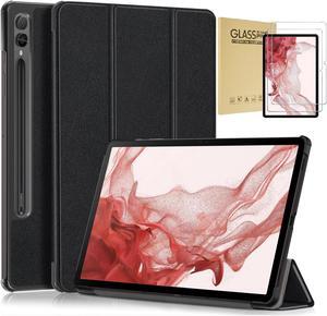Case for Samsung Galaxy Tab S9 11"/ Galaxy Tab S9 FE 5G 10.9" with Tempered Glass Screen Protector - Slim Protective Folio Cover with 2pcs Screen Protector for Tab S9 FE 5G/Tab S9 Tablet (Black)