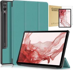 Case for Samsung Galaxy Tab S9 11"/ Galaxy Tab S9 FE 5G 10.9" with Tempered Glass Screen Protector - Slim Protective Folio Cover with 2pcs Screen Protector for Tab S9 FE 5G/Tab S9 Tablet (Sea Green)