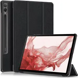 Case for Samsung Galaxy Tab S9 Plus 12.4" Premium PU Leather Slim Stand Hard Shell Protective Cover with Auto Sleep Wake Feature for Galaxy Tab S9+ 12.4 Inch 2023 SM-X810/X816B/X818U (Black)