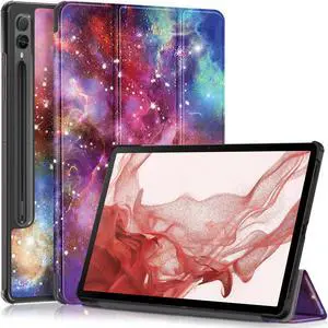 Case for Samsung Galaxy Tab S10+ / S9 FE+/ S9+ 5G 12.4'' Slim Tri-Fold Stand Hard Back Shell Protective Cover with Auto Sleep Wake for Samsung Tab S9 FE Plus/ S9 Plus /S10 Plus 12.4 Inch (Galaxy Sky)