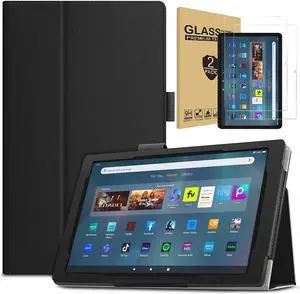 For Amazon Fire Max 11 Case + 2 Tempered Glass Screen Protector for Amazon Fire Max 11" Tablet (13th Generation, 2023 Released)- Lightweight Slim Folding Stand Case Auto Wake/Sleep Folio Cover (Black)