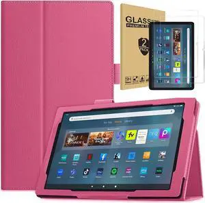 For Amazon Fire Max 11 Case + 2 Tempered Glass Screen Protector for Amazon Fire Max 11" Tablet (13th Generation, 2023 Released)- Lightweight Slim Folding Stand Case Auto Wake/Sleep Folio Cover (Pink)