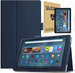 For Amazon Fire Max 11 Case + 2 Tempered Glass Screen Protector for Amazon Fire Max 11" Tablet (13th Generation, 2023 Released)- Lightweight Slim Folding Stand Case Auto Wake/Sleep Folio Cover (Blue)
