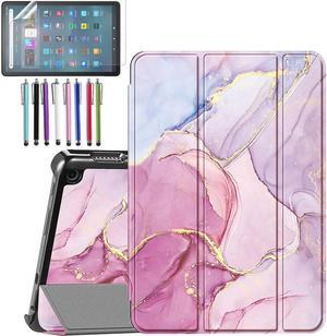 Slim Case for Amazon Fire Max 11 Tablet (13th Generation, 2023 Released) 11" Trifold Lightweight Hard Shell Stand Smart Cover with Auto Wake/Sleep + 1 Stylus and 1 HD Screen Protector (Marble Pink)