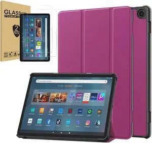 Case for Amazon Fire Max 11 (13th Generation, 2023 Release) Slim Tri-fold Stand Hard Back Shell Protective Smart Cover with [2 Pack] Amazon Fire Max 11" Tempered Glass Screen Protector (Purple)
