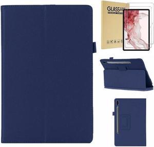 Galaxy Tab S8 Plus / Tab S7 Plus / Tab S7 FE 12.4" Case with 2 Tempered Glass Screen Protector - Shockproof Folio Case Stand Cover for Samsung Galaxy Tab S8+ /S7 FE /S7 Plus 12.4 inch Tablet (Blue)