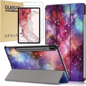 Smart Case + 2 Tempered Glass Screen Protector for Samsung Galaxy Tab S8+ Plus / Galaxy Tab S7 FE 5G / Galaxy Tab S7+ Plus (12.4 Inch) Shockproof Folio Stand Case + 2 Pack Tempered Glass (Galaxy)