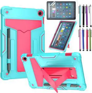 Amazon Fire Max 11 Case with Screen Protector, Kickstand & Pencil Holder - Heavy Duty Shockproof Rugged Protective Cover for Amazon Fire Max 11" Tablet (13th generation, 2023 release) (Teal + Pink)