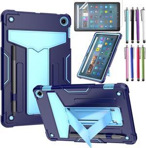 Amazon Fire Max 11 Case with Screen Protector, Kickstand & Pencil Holder - Heavy Duty Shockproof Rugged Protective Cover for Amazon Fire Max 11" Tablet (13th generation, 2023 release) (Blue + Blue)
