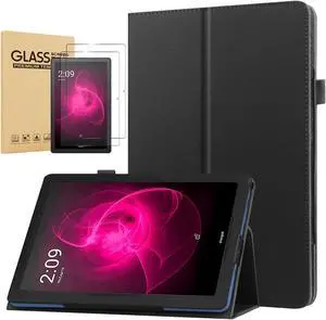 Case for T-Mobile Revvl Tab 5G 10.36" Tablet 2023 Release - Slim Lightweight Folio Stand Cover PU Leather Case Cover with Auto Sleep/Wake + 2 Pieces Glass Screen Protector (Black)