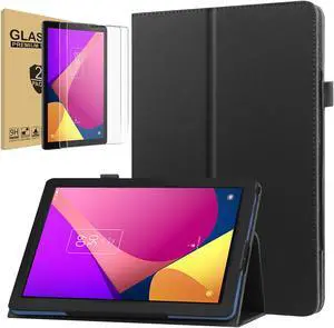 TCL TAB 8 LE Case with Tempered Glass Screen Protector - Slim Lightweight PU Leather Folio Stand Protective Cover with 2 Glass Screen Film for TCL Tab 8 LE Tablet Model: 9137W, 2023 Released (Black)