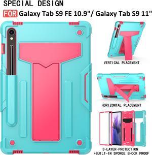 Case for Samsung Galaxy Tab S9 FE 5G 10.9" / Tab S9 11" Tablet Case SM-X710/X716B/X718U /X510/X516B/X518U Shockproof Heavy Duty Full Body Rugged Protective Cover with Kickstand (Teal/Pink)