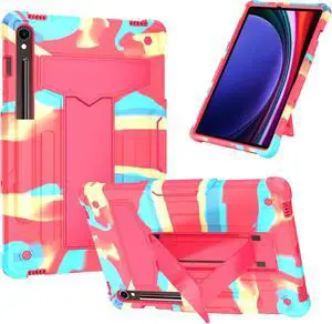 Case for Samsung Galaxy Tab S10 FE 10.9-Inch / Samsung Galaxy Tab S9 FE 10.9-Inch / Samsung Galaxy Tab S9 11-Inch Tablet Kickstand Cover Protective Shockproof Heavy Duty Full Body Rugged Rainbow/Pink