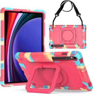 Case for Samsung Galaxy Tab S9 FE 5G 10.9" / Tab S9 11" Tablet Case SM-X710/X716B/X718U /X510/X516B/X518U - Protective Hybrid Shockproof 360 Rotating Ring Stand Case with Shoulder Straps (Candy/Pink)