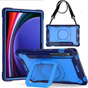 Case for Samsung Galaxy Tab S9 FE 5G 10.9" / Tab S9 11" Tablet Case SM-X710/X716B/X718U /X510/X516B/X518U - Protective Hybrid Shockproof 360 Rotating Ring Stand Case with Shoulder Straps (Blue/Blue)